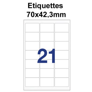 Étiquettes adhésives  70x42 3mm   (210 étiquettes) - blanc - 10 feuilles -t3azur