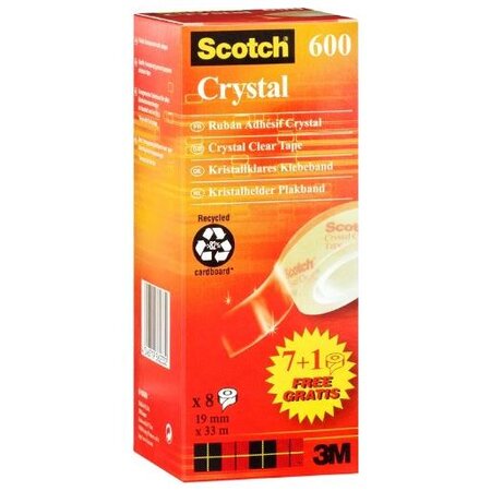 Boite de 8 rouleaux adhésif cristal clear 600  19 mm x 33 m scotch