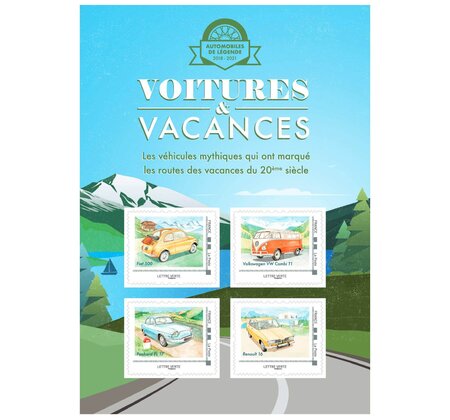 Collector 4 timbres - Voitures et Vacances - Montagne - Lettre Verte