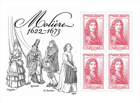 Bloc 4 timbres - Molière - 1944 - Lettre Verte
