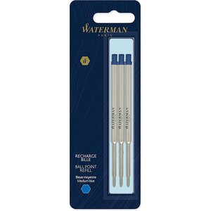 Lot de 3 recharges pour stylo bille waterman  pointe moyenne bleue waterman