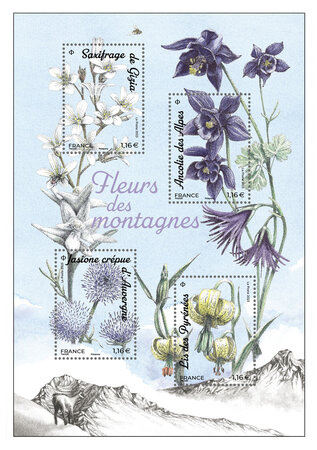 Bloc 4 timbres - Fleurs des montagnes - Lettre verte