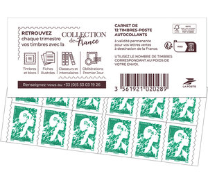 Carnet 12 timbres Marianne de l'avenir - Lettre Verte - Couverture Collection de France
