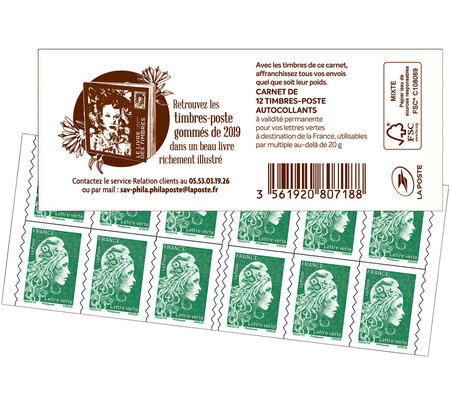 Carnet 12 timbres Marianne l'engagée - Lettre verte - Livre des timbres