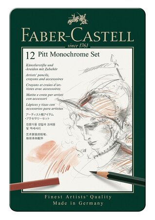 Set de Crayons Pitt Monochrome, boîte métal de 12 pièces FABER-CASTELL