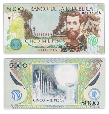 Billet de collection 5000 pesos 1999 colombie - neuf - p447c