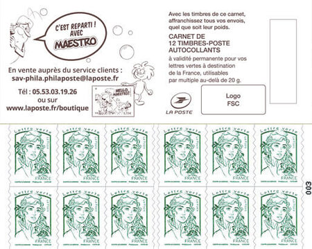 Carnet de 12 timbres Marianne - Vert - Hello Maestro