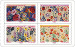 Carnet 12 timbres - Motifs de fleurs - Lettre verte