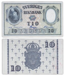 Billet de collection 10 kronor 1958 suède - neuf - p43f