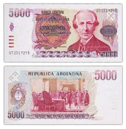 Billet de collection 5000 pesos 1984 1985 argentine - neuf - p318