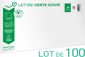Prêt-à-Poster - Lettre verte suivie - XS - Pochette cartonnée 26 x 16,5 cm – épaisseur 3 cm - Lot de 100
