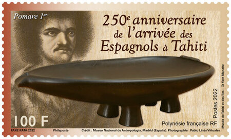 Timbre Polynésie Française - 250ème anniversaire de l'arrivée des Espagnols à Tahiti - Pomare 1er