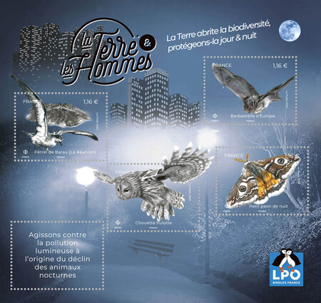Bloc 4 timbres - La Terre et les Hommes 2023 - Ligue pour la Protection des Oiseaux - Lettre Verte