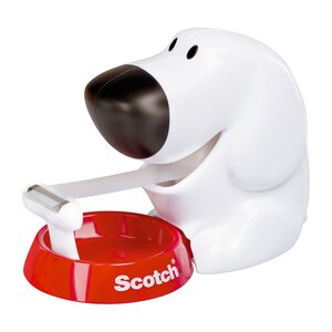 Distributeur de ruban adhésif de bureau en forme de chien c31 blanc avec ruban adhésif transparent magic™ 19 mm x 7,5 m