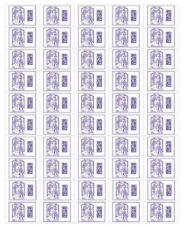 Feuille de 50 timbres Marianne - Monde