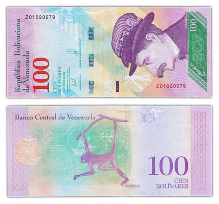Billet de collection 100 bolivares 2018 venezuela - neuf - p106 préfixe z - billet de remplacement