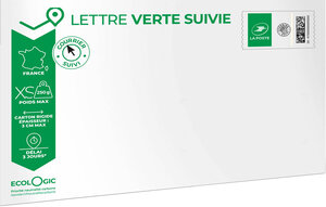 Prêt-à-Poster - Lettre verte suivie - XS - Pochette cartonnée 26 x 16,5 cm – épaisseur 3 cm