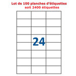 Lot de 100 Planches étiquettes autocollantes blanches sur feuille A4 : 70 x 37 mm (24 étiquettes)