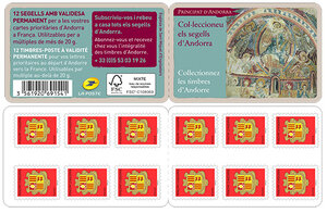 Carnet de 12 timbres - Andorre - Blason Rouge - Lettre prioritaire