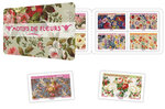 Carnet 12 timbres - Motifs de fleurs - Lettre verte