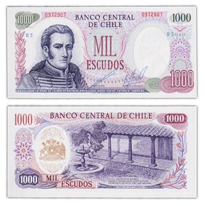 Billet de collection 1000 escudos 1967-1976 chili - neuf - p146